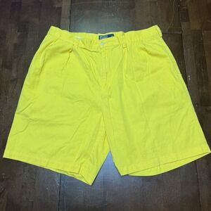 VTG Polo Ralph Lauren Tyler Short Mens 38 (Fits 36) Yellow‎ Pleated Chino Preppy